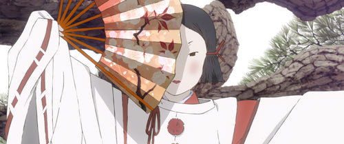 acteur nôh avec un éventail devant le visage, INU-OH film d'animation japonaise